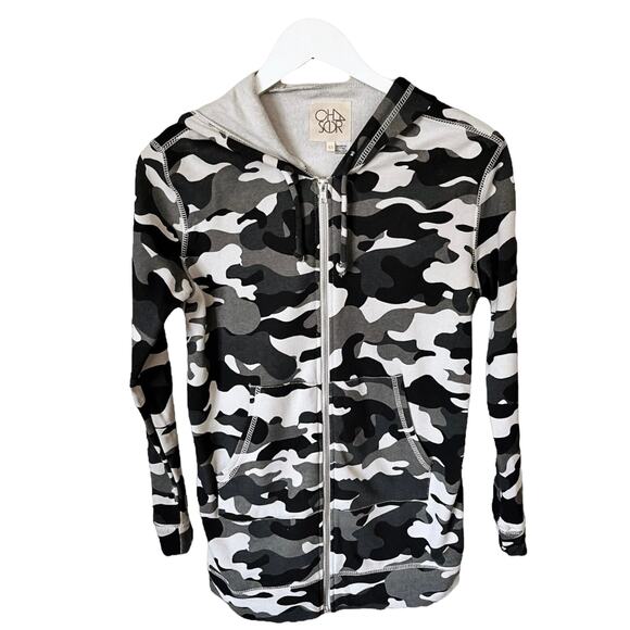 CHASER Camo Hoodie Sweatshirt Cotton Gray Zip Up Fleece Lined Pockets XS NWT - Picture 4 of 12